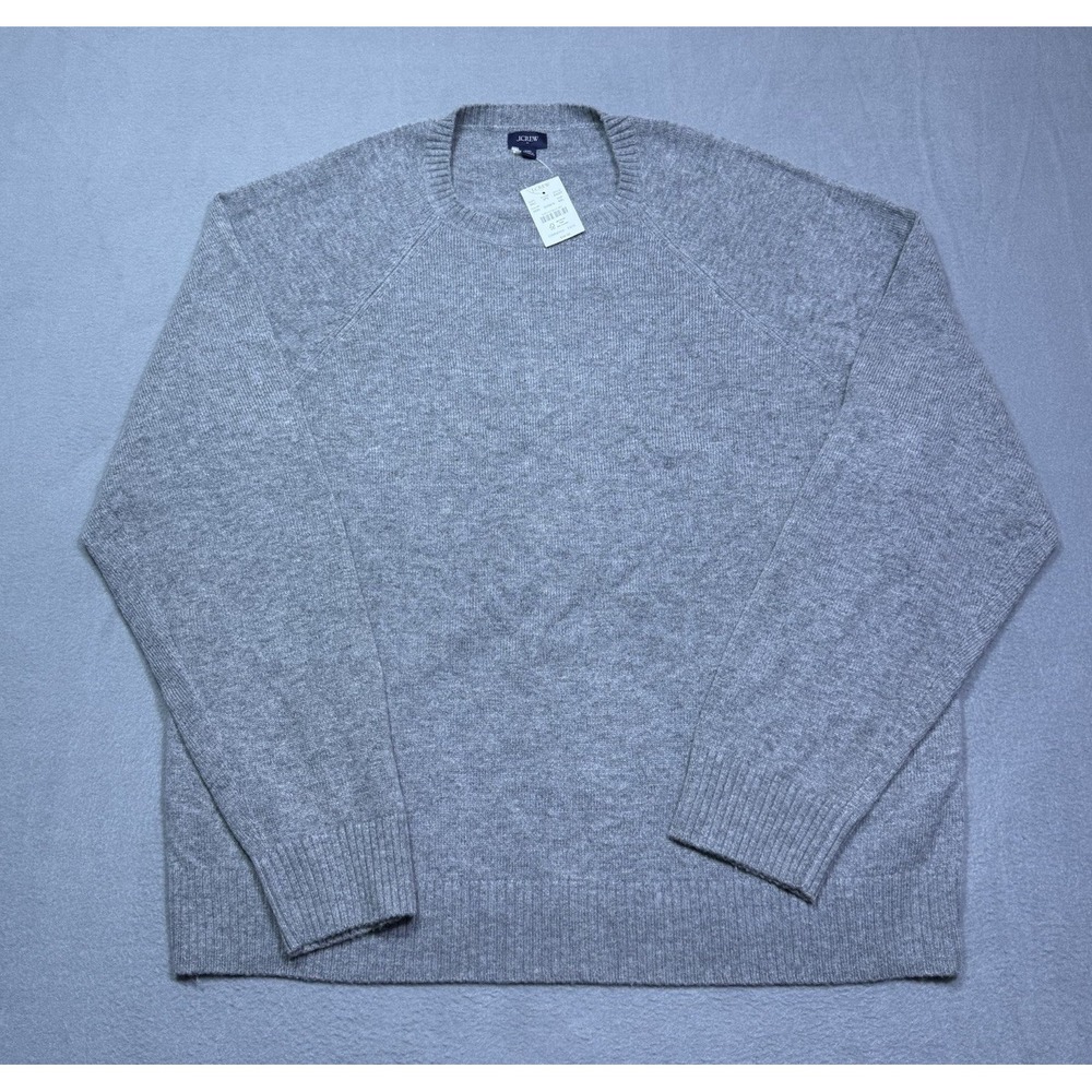 J Crew Sweater Mens XXL Gray Crew Neck Lambswool Dadcore Cabincore Luxury NEW